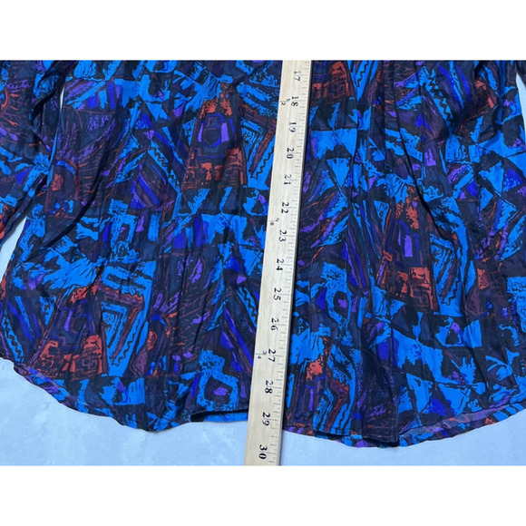 Vintage In Private Mens Long Sleeve Shirt M Silk Blue Abstract Button Up 80s 90s - Picture 11 of 14